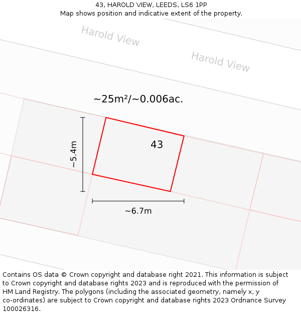 43, HAROLD VIEW, LEEDS, LS6 1PP: Plot and title map