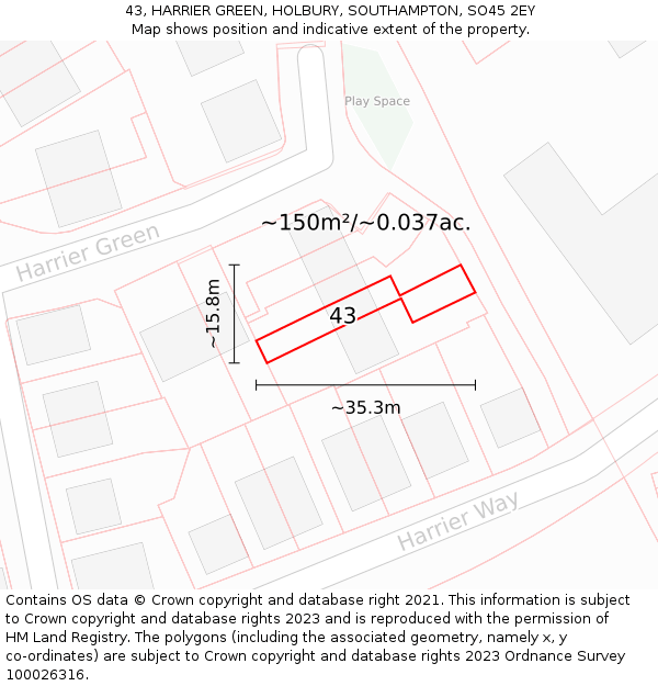 43, HARRIER GREEN, HOLBURY, SOUTHAMPTON, SO45 2EY: Plot and title map