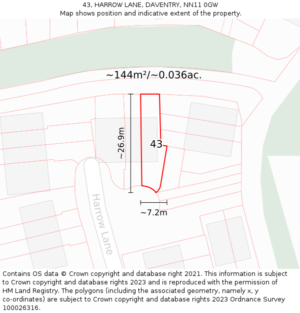 43, HARROW LANE, DAVENTRY, NN11 0GW: Plot and title map