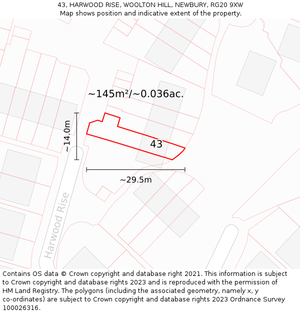 43, HARWOOD RISE, WOOLTON HILL, NEWBURY, RG20 9XW: Plot and title map