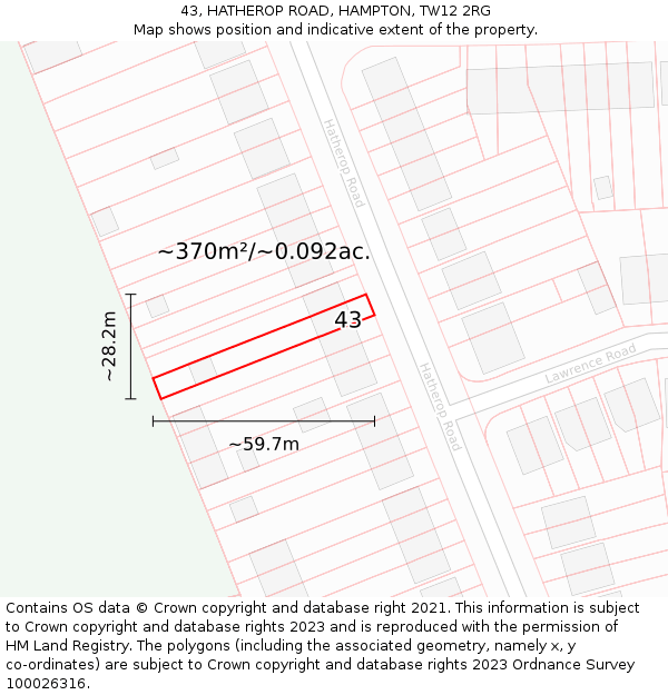 43, HATHEROP ROAD, HAMPTON, TW12 2RG: Plot and title map