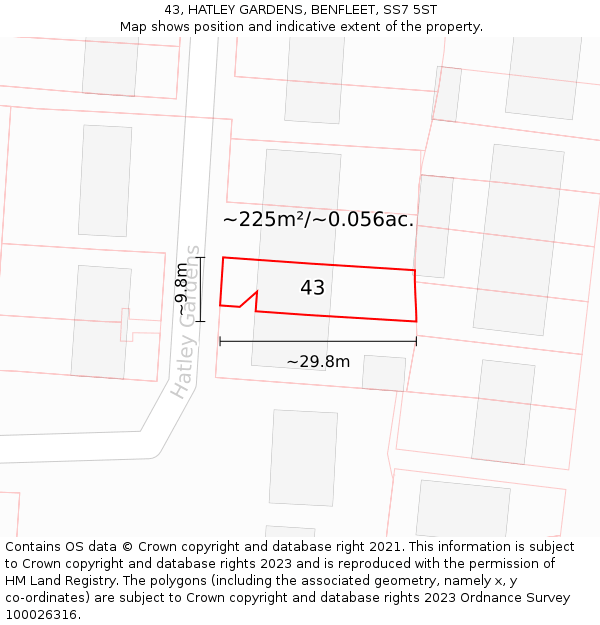 43, HATLEY GARDENS, BENFLEET, SS7 5ST: Plot and title map