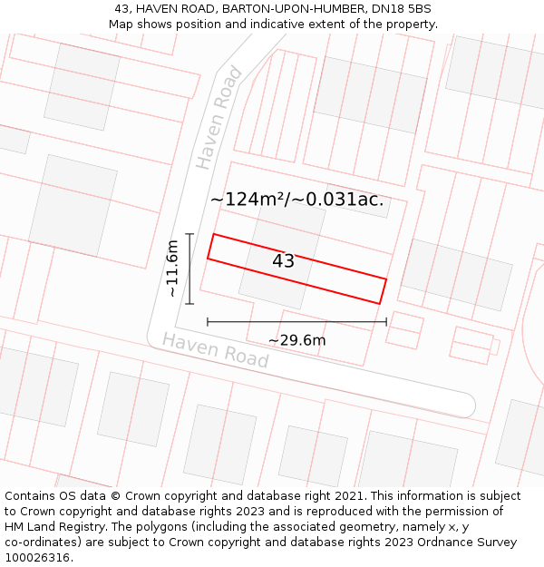43, HAVEN ROAD, BARTON-UPON-HUMBER, DN18 5BS: Plot and title map