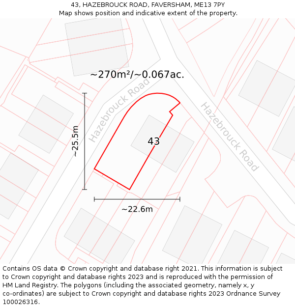 43, HAZEBROUCK ROAD, FAVERSHAM, ME13 7PY: Plot and title map