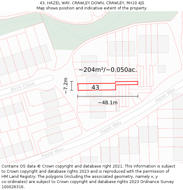 43, HAZEL WAY, CRAWLEY DOWN, CRAWLEY, RH10 4JS: Plot and title map
