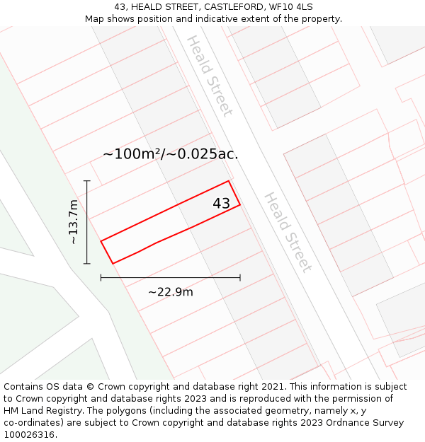 43, HEALD STREET, CASTLEFORD, WF10 4LS: Plot and title map