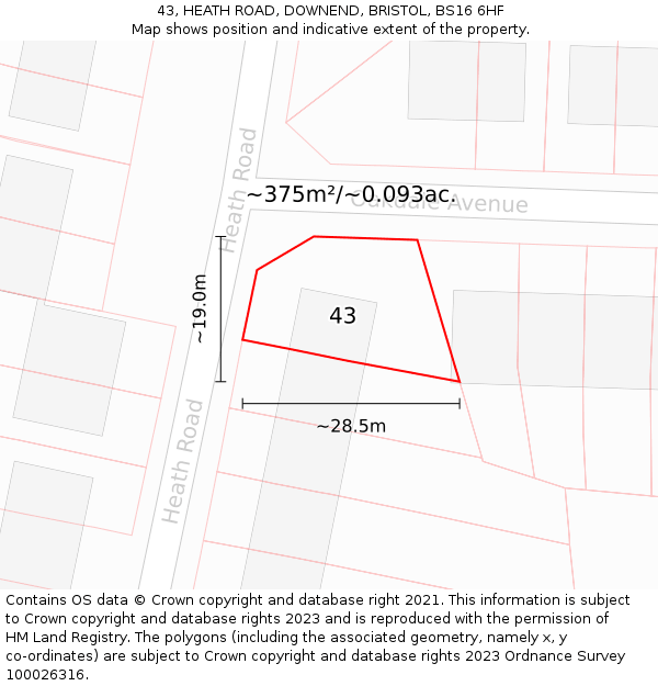 43, HEATH ROAD, DOWNEND, BRISTOL, BS16 6HF: Plot and title map