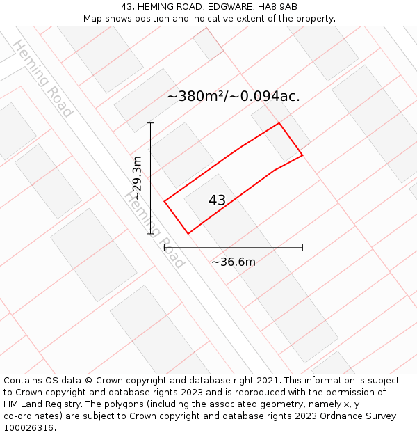 43, HEMING ROAD, EDGWARE, HA8 9AB: Plot and title map