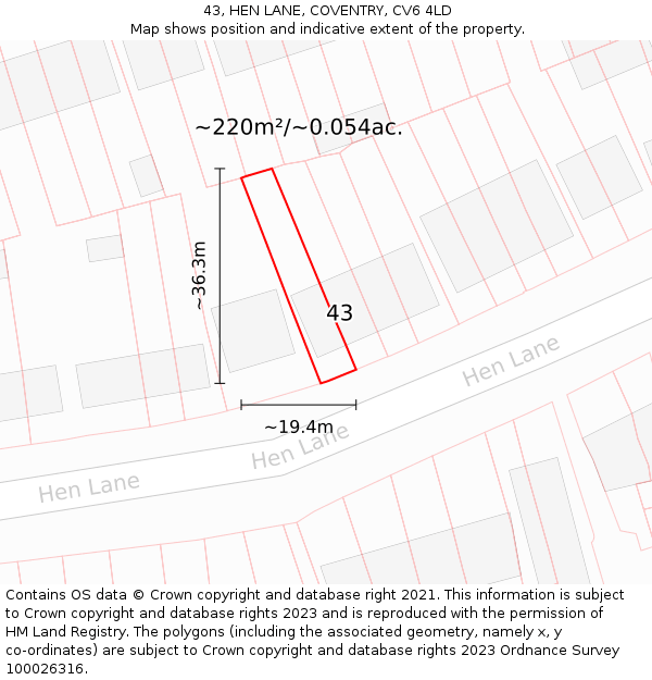 43, HEN LANE, COVENTRY, CV6 4LD: Plot and title map