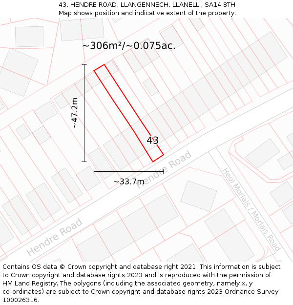 43, HENDRE ROAD, LLANGENNECH, LLANELLI, SA14 8TH: Plot and title map