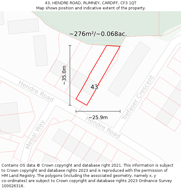 43, HENDRE ROAD, RUMNEY, CARDIFF, CF3 1QT: Plot and title map