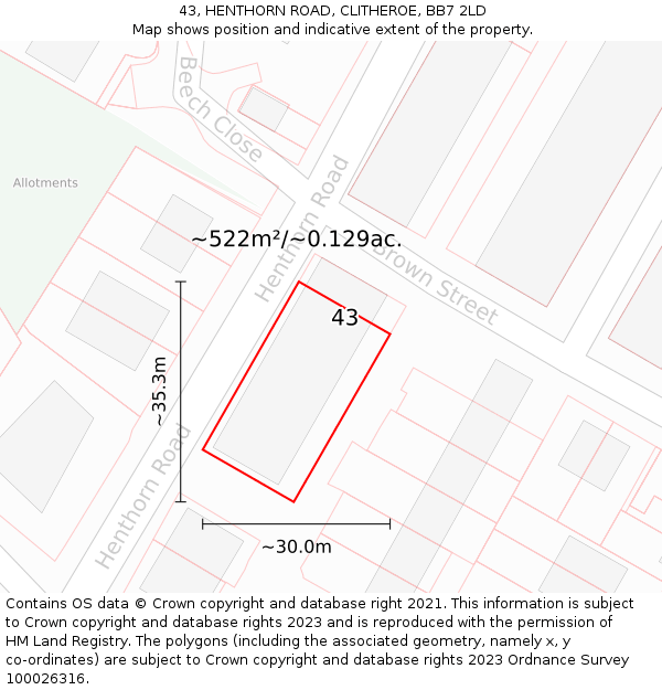43, HENTHORN ROAD, CLITHEROE, BB7 2LD: Plot and title map