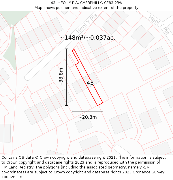 43, HEOL Y PIA, CAERPHILLY, CF83 2RW: Plot and title map