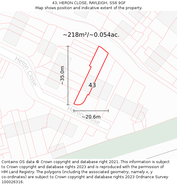 43, HERON CLOSE, RAYLEIGH, SS6 9GF: Plot and title map