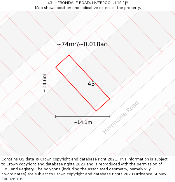 43, HERONDALE ROAD, LIVERPOOL, L18 1JY: Plot and title map