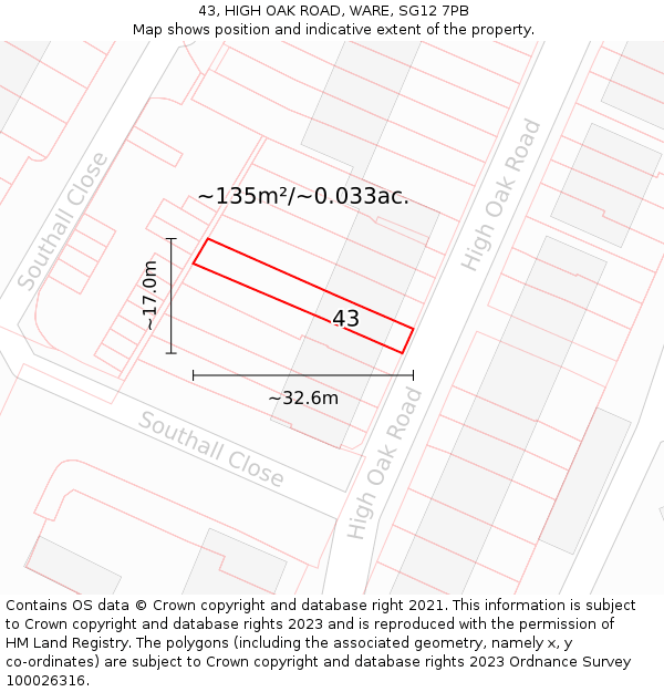 43, HIGH OAK ROAD, WARE, SG12 7PB: Plot and title map