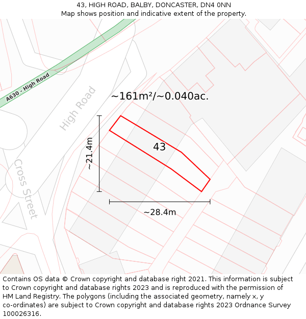 43, HIGH ROAD, BALBY, DONCASTER, DN4 0NN: Plot and title map