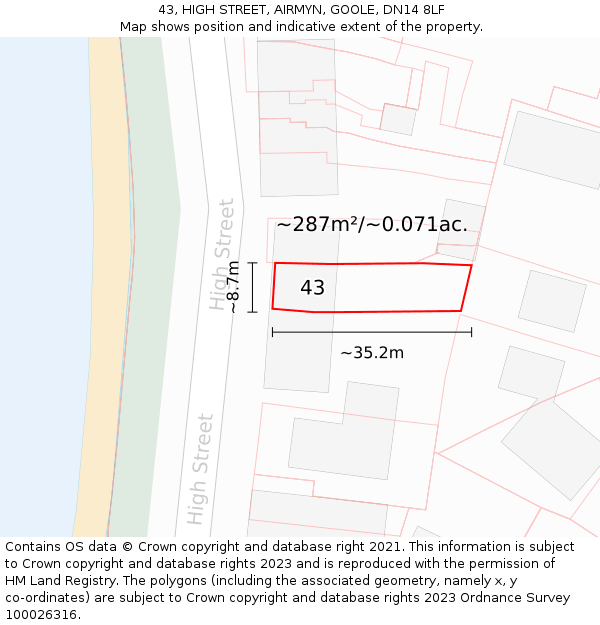 43, HIGH STREET, AIRMYN, GOOLE, DN14 8LF: Plot and title map