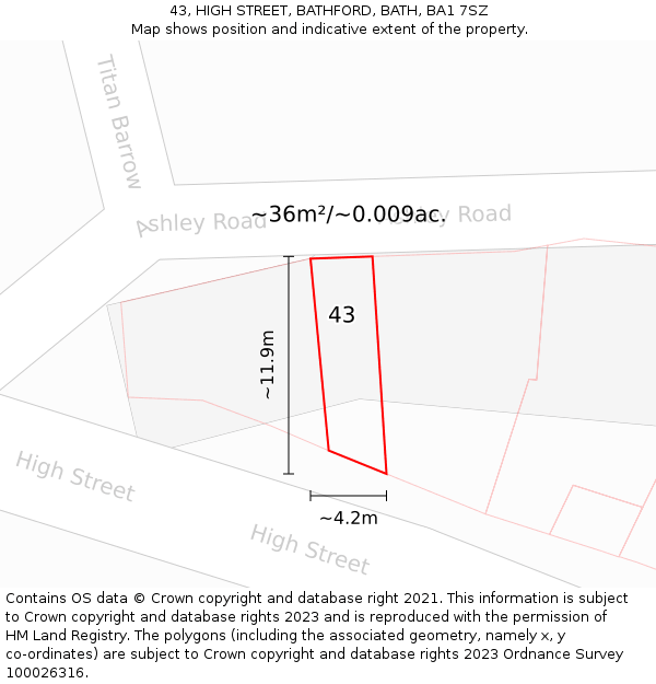 43, HIGH STREET, BATHFORD, BATH, BA1 7SZ: Plot and title map