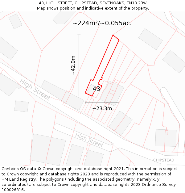 43, HIGH STREET, CHIPSTEAD, SEVENOAKS, TN13 2RW: Plot and title map