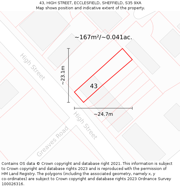43, HIGH STREET, ECCLESFIELD, SHEFFIELD, S35 9XA: Plot and title map