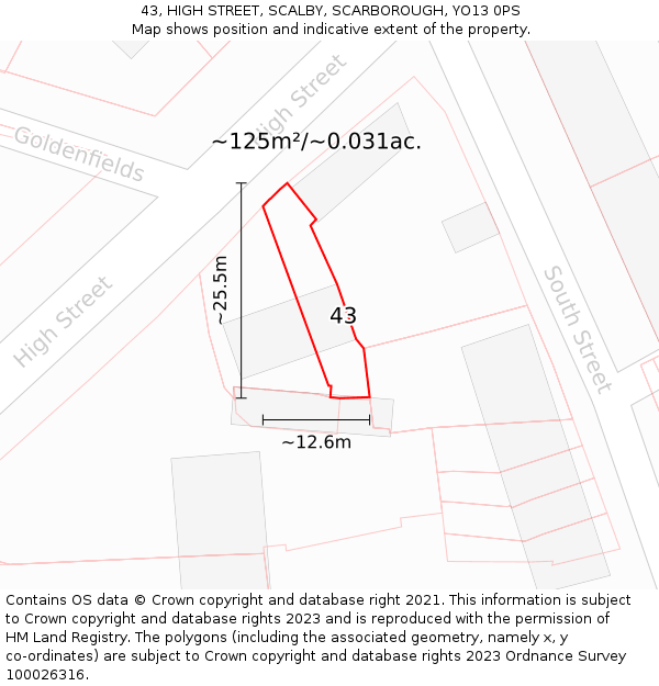 43, HIGH STREET, SCALBY, SCARBOROUGH, YO13 0PS: Plot and title map