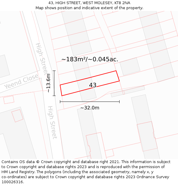 43, HIGH STREET, WEST MOLESEY, KT8 2NA: Plot and title map