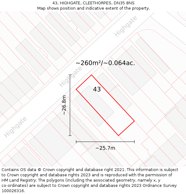 43, HIGHGATE, CLEETHORPES, DN35 8NS: Plot and title map