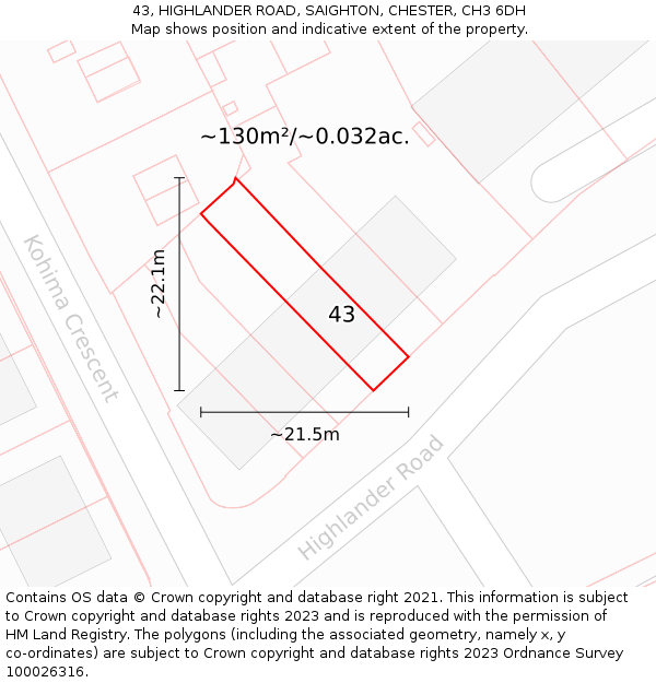43, HIGHLANDER ROAD, SAIGHTON, CHESTER, CH3 6DH: Plot and title map