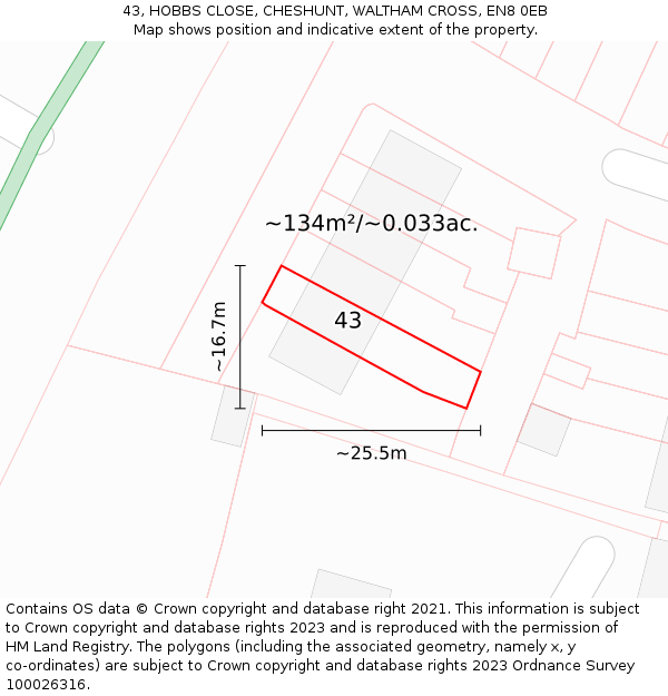 43, HOBBS CLOSE, CHESHUNT, WALTHAM CROSS, EN8 0EB: Plot and title map