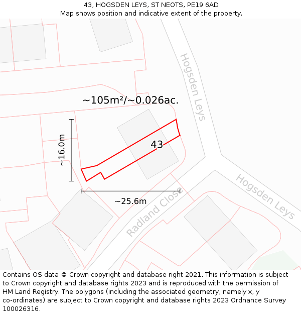 43, HOGSDEN LEYS, ST NEOTS, PE19 6AD: Plot and title map