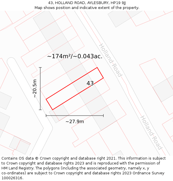 43, HOLLAND ROAD, AYLESBURY, HP19 9JJ: Plot and title map