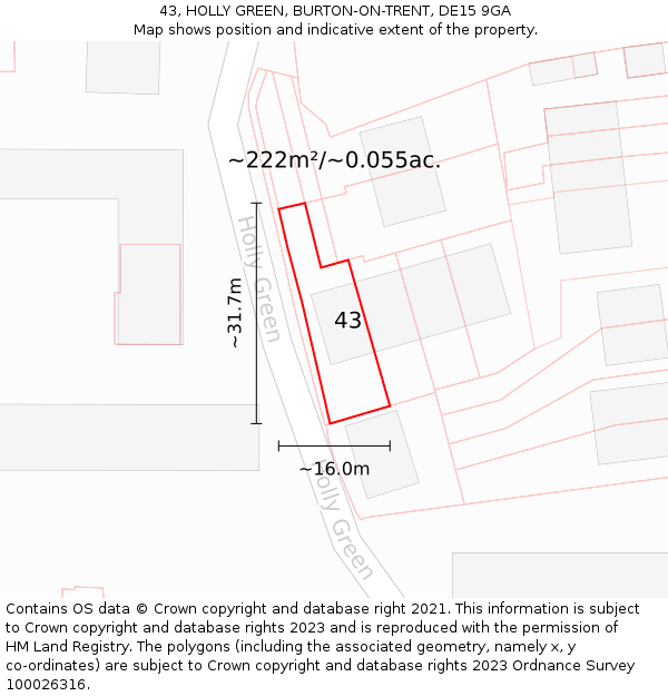 43, HOLLY GREEN, BURTON-ON-TRENT, DE15 9GA: Plot and title map
