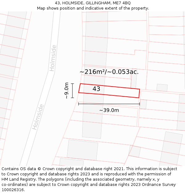 43, HOLMSIDE, GILLINGHAM, ME7 4BQ: Plot and title map