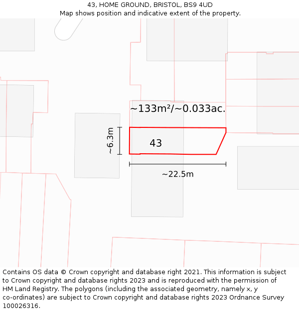 43, HOME GROUND, BRISTOL, BS9 4UD: Plot and title map