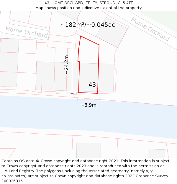 43, HOME ORCHARD, EBLEY, STROUD, GL5 4TT: Plot and title map