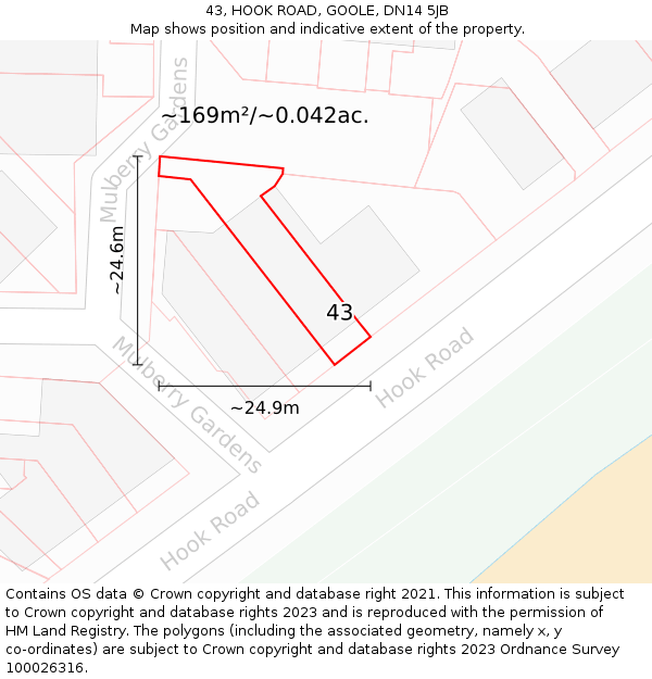 43, HOOK ROAD, GOOLE, DN14 5JB: Plot and title map