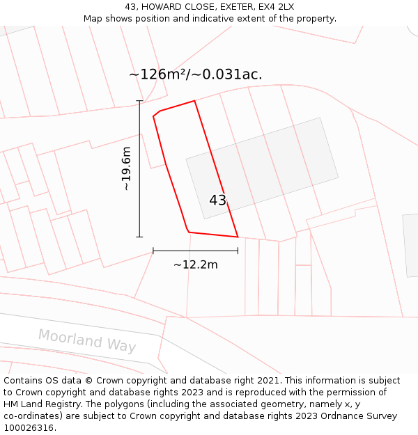 43, HOWARD CLOSE, EXETER, EX4 2LX: Plot and title map