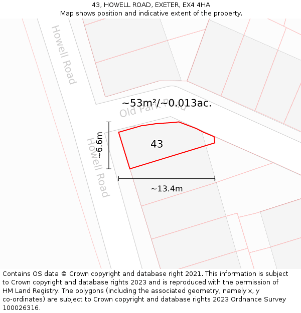 43, HOWELL ROAD, EXETER, EX4 4HA: Plot and title map