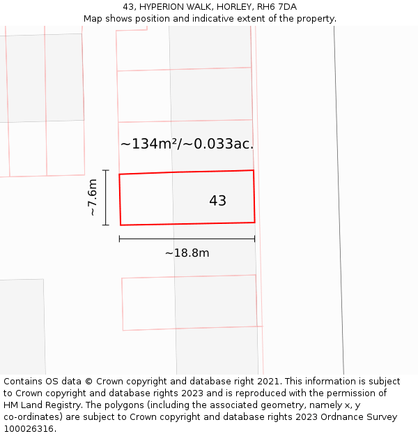 43, HYPERION WALK, HORLEY, RH6 7DA: Plot and title map