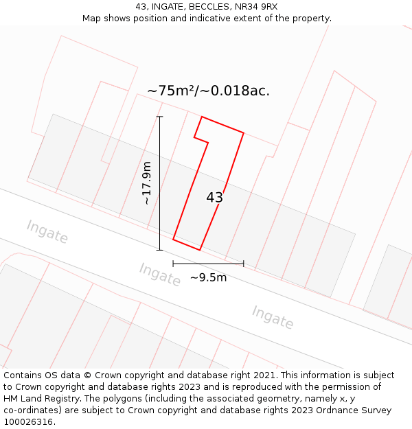 43, INGATE, BECCLES, NR34 9RX: Plot and title map