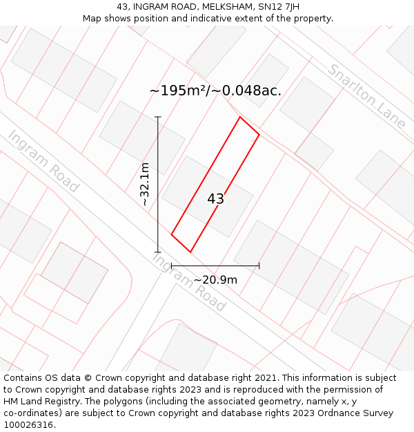 43, INGRAM ROAD, MELKSHAM, SN12 7JH: Plot and title map