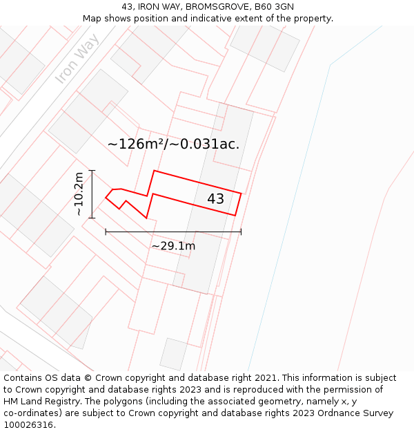 43, IRON WAY, BROMSGROVE, B60 3GN: Plot and title map