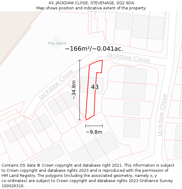 43, JACKDAW CLOSE, STEVENAGE, SG2 9DA: Plot and title map