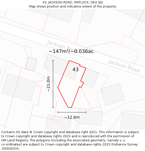 43, JACKSON ROAD, MATLOCK, DE4 3JQ: Plot and title map
