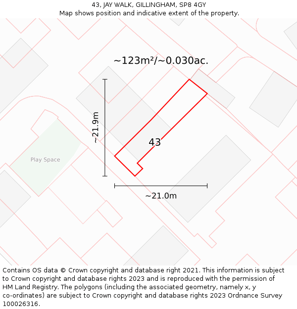 43, JAY WALK, GILLINGHAM, SP8 4GY: Plot and title map