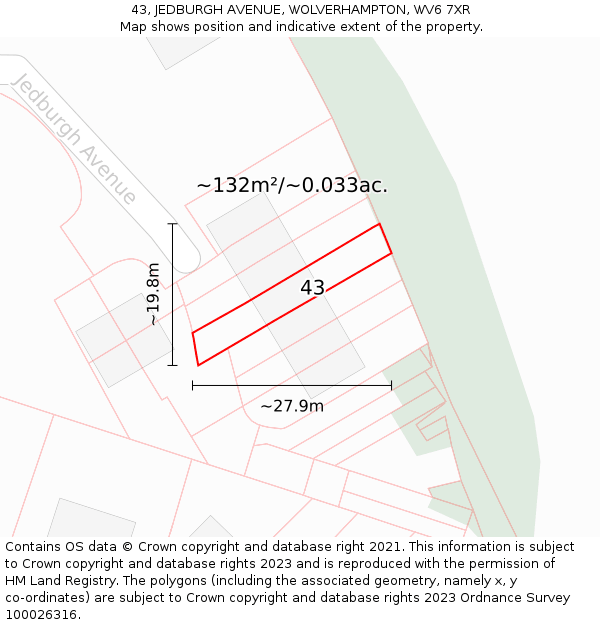 43, JEDBURGH AVENUE, WOLVERHAMPTON, WV6 7XR: Plot and title map