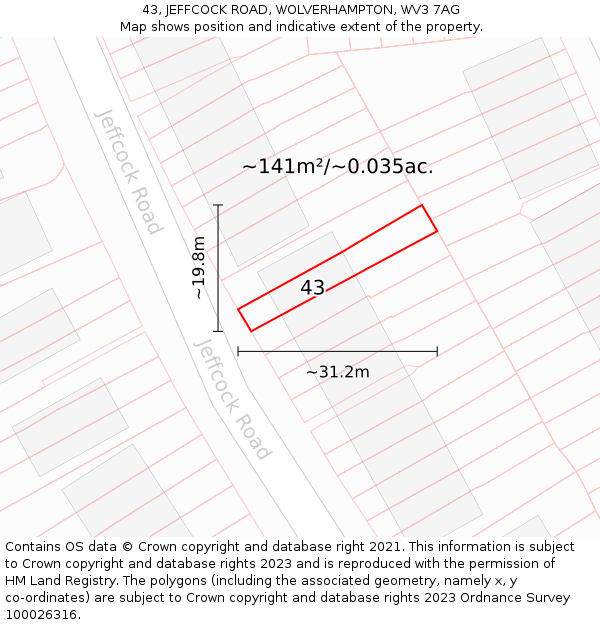 43, JEFFCOCK ROAD, WOLVERHAMPTON, WV3 7AG: Plot and title map