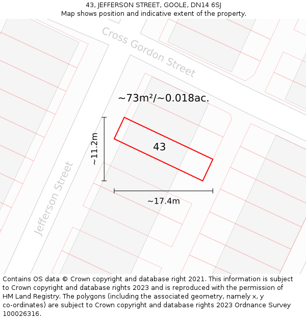 43, JEFFERSON STREET, GOOLE, DN14 6SJ: Plot and title map