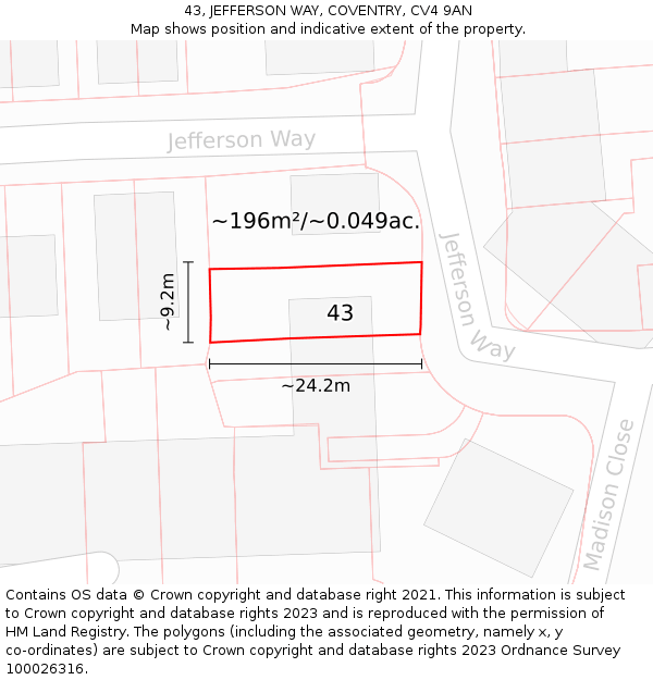 43, JEFFERSON WAY, COVENTRY, CV4 9AN: Plot and title map